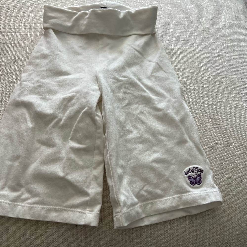 White Baby Gap Yoga Cropped Pants with Purple Logo